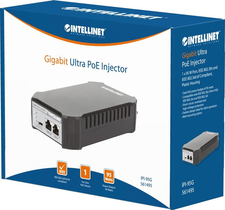 Produktbild Intellinet 1x PoE, IEEE 802.3af/at, 10/100/1000 Mbit/s RJ-45 (802.3bt (PoE++), 95 W)