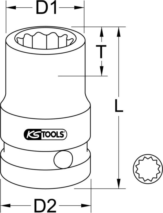 Actual product image KS Tools 1/2" power socket short (12 mm)