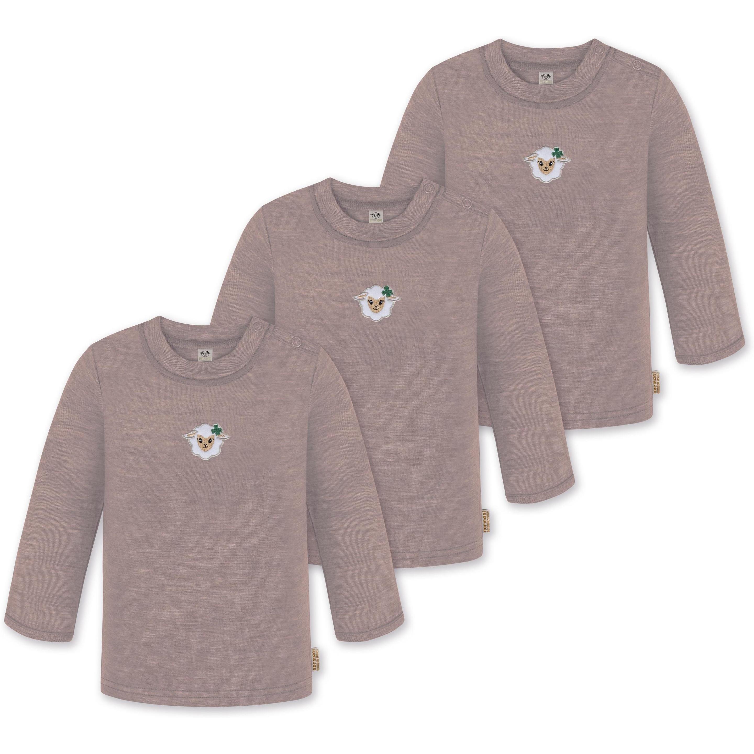Normani, Herren, Body, 3er Pack Baby Merino Longsleeve „Taupo" - 9467, Rosa, (68)