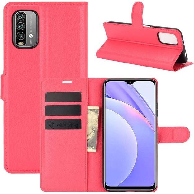 MU Classic Litchi Leder Bookcover Series (Xiaomi Redmi 9T, Realme 9 4G), Smartphone Hülle, Rot