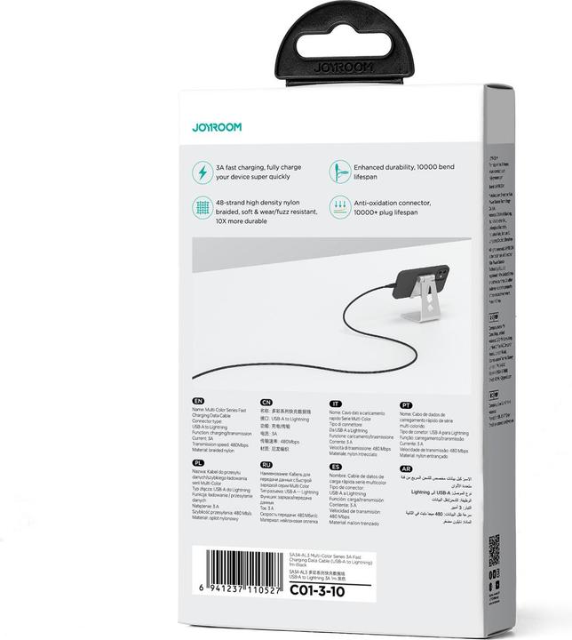 Produktbild Joyroom Multi-Color Series SA34-AL3 USB-A/ Lightning 3A-Kabel 1 m – Schwarz (1 m)