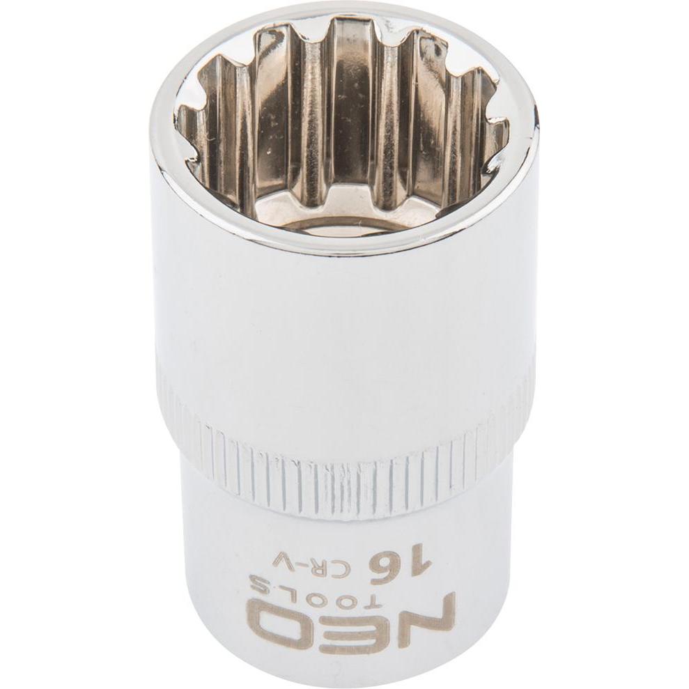 Neo, Chiave a bussola + esagonale, Spline socket 1/2", 16 mm (16 mm)