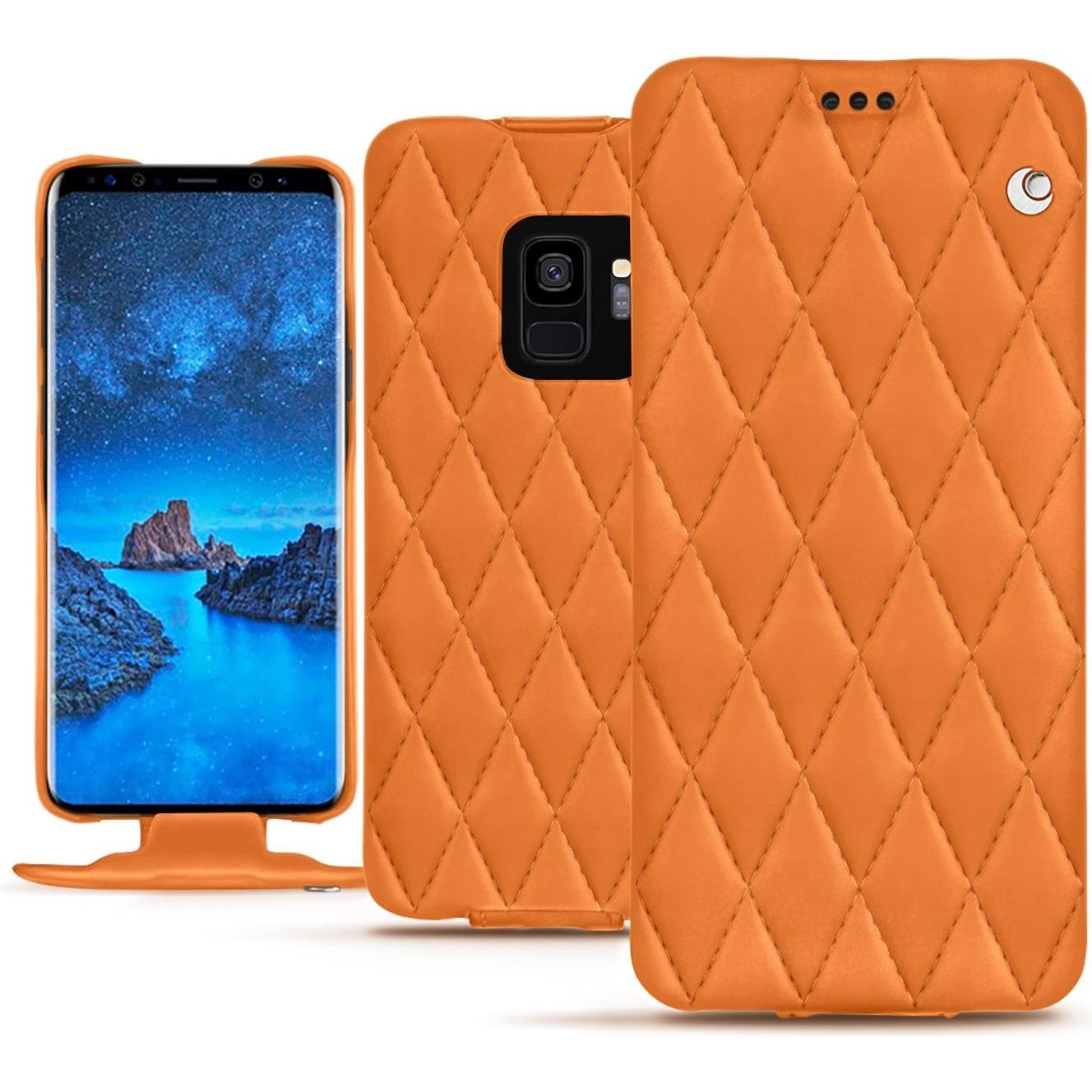Noreve Lederschutzhülle vertikal (Samsung Galaxy S9+), Smartphone Hülle, Orange