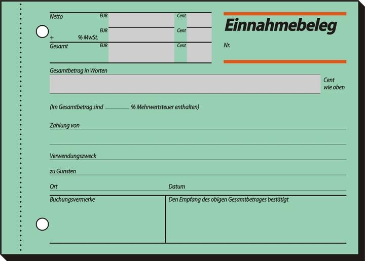 Nährwerte und Zutaten Sigel Einnahmebeleg