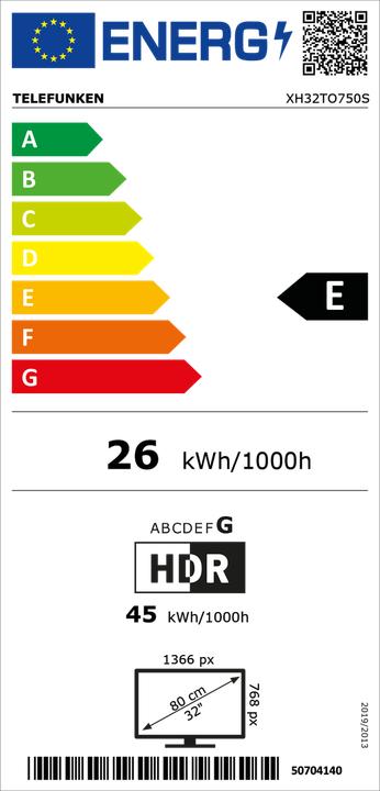 Energie-Label Telefunken XH32TO750S (80 cm (32 Zoll), schwarz, WXGA, Triple Tuner, SmartTV, TiVo Betriebssystem) (32", LED, HD)