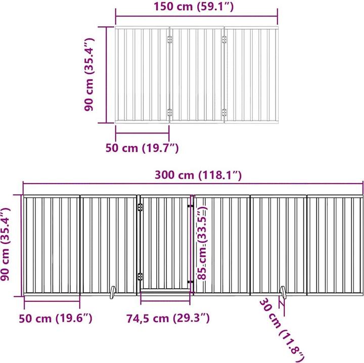 Image du produit vidaXL Porte pour chien Barrière de sécurité pour chiens Barrière de sécurité pliable 9 pièces en bois (2 cm)