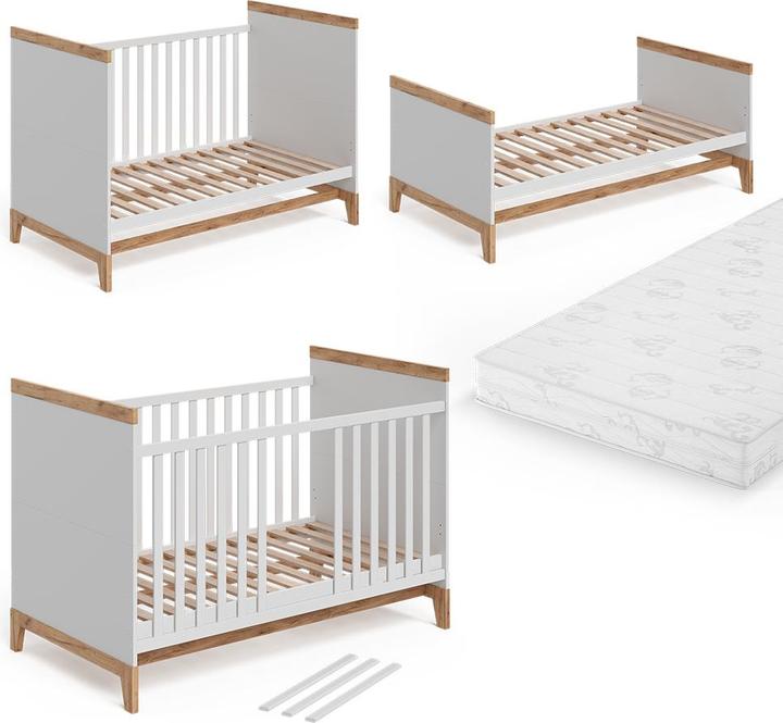 Produktbild VitaliSpa Babybett Malia, Weiss/Artisan, 70x140 cm mit Matratze (70 x 140 cm)