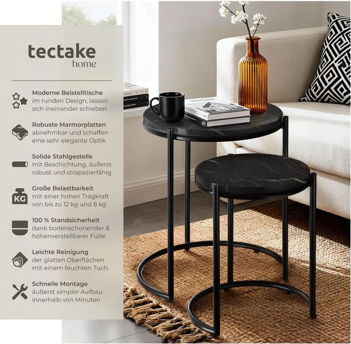 Image du produit tectake Table d'appoint Ellsa, plateau en marbre, structure en acier
