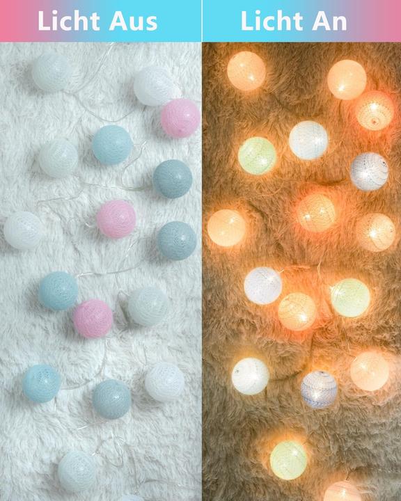 Ciskotu Lichterkette Lampions 20 LED mit Cotton Balls (3.30 m)