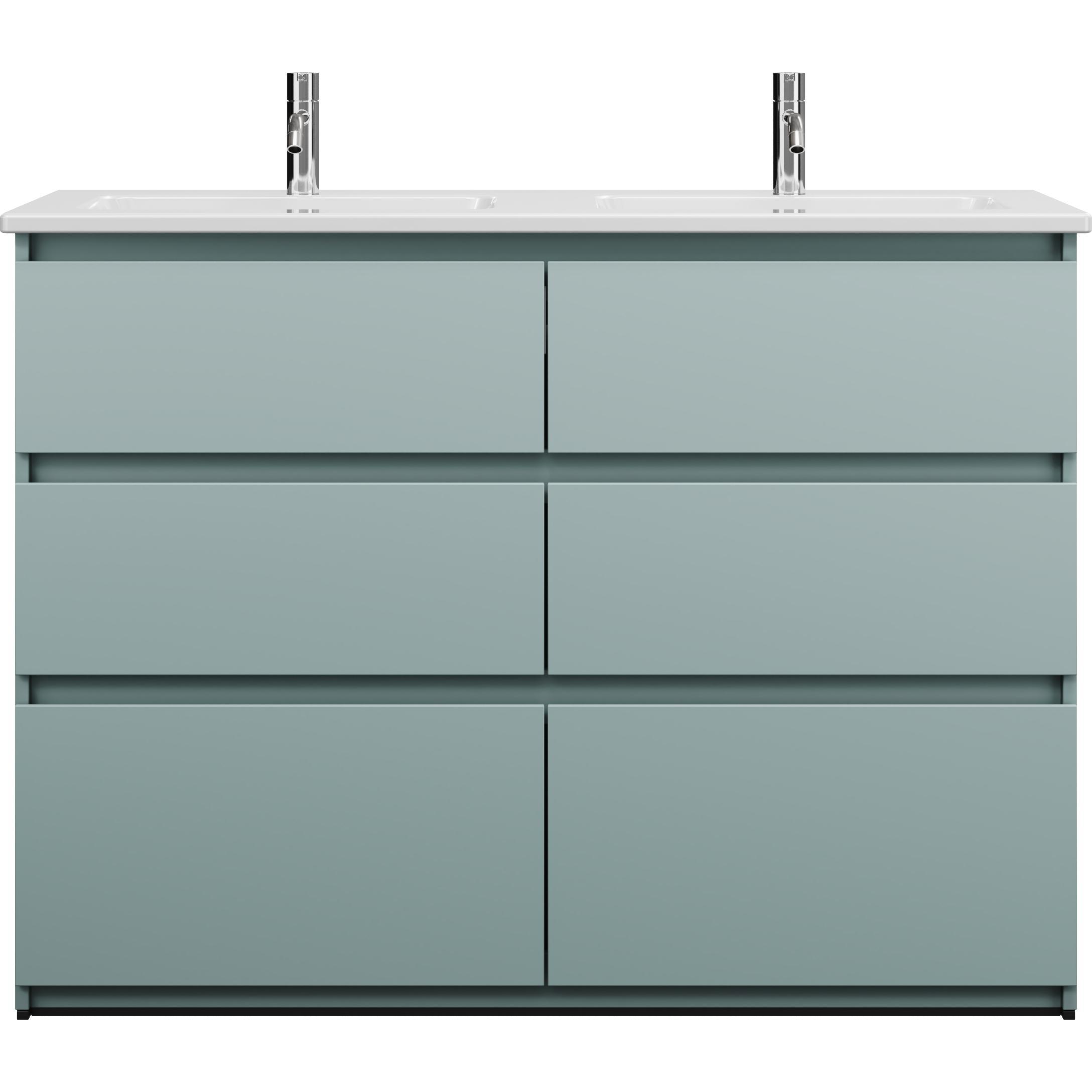 burgbad, Badmöbelset, Lin20 Keramik-Doppelwaschtisch Farbe Weiss Glänzend inklusive Waschtischunterschrank 6 Ausz