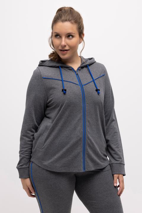 Image du produit Ulla Popken Veste en molleton, passepoil, capuche, ourlet arrondi (50, 52)