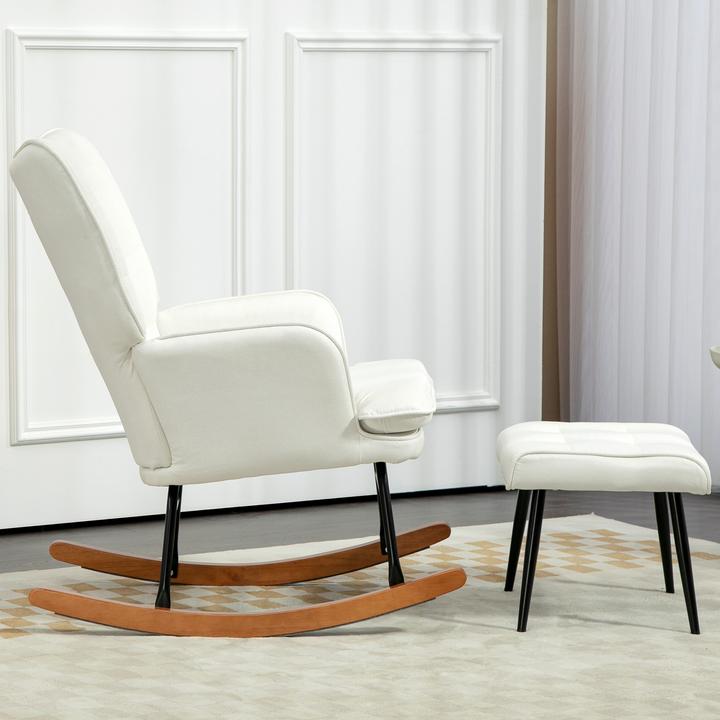 Image du produit Homcom Schaukelstuhl mit Hocker Polyester, Schaumstoff Cremeweiss