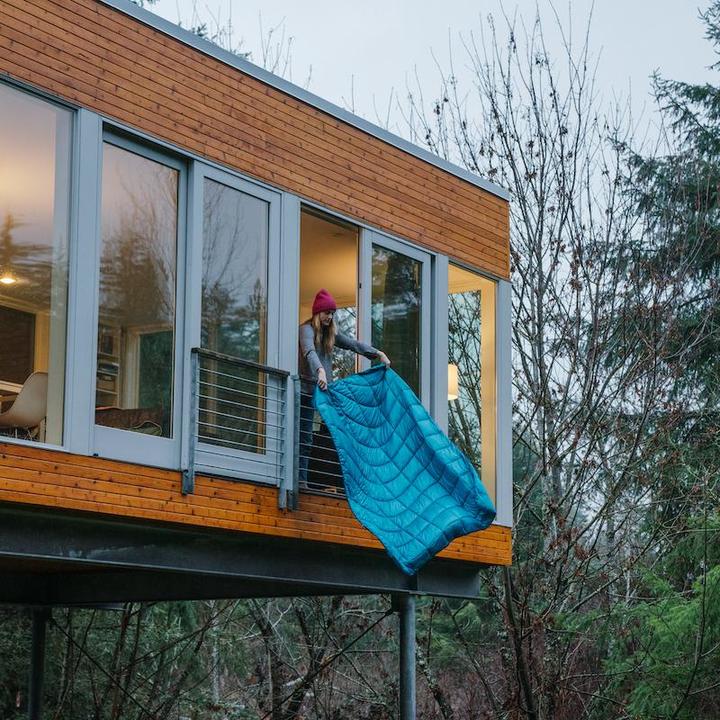 Actual product image Rumpl Travel Blanket Nanoloft Puffy Harbor Blue