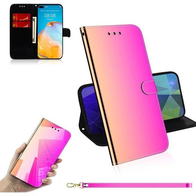 Thumbnail - MU Style Mirror Surface Bookcover Series (Huawei P40), Smartphone Hülle, Rosa