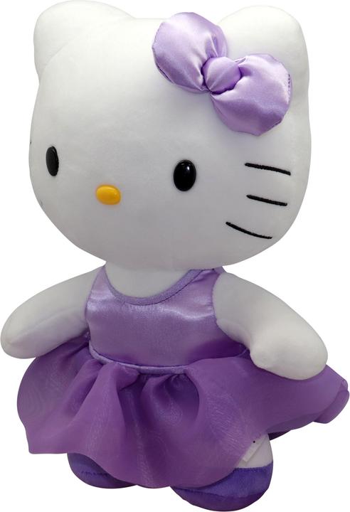 Actual product image Giochi Preziosi Hello Kitty Soft Plush Toy 30 cm High with Fashionable Outfit, Purple Satin Dress an (30 cm)