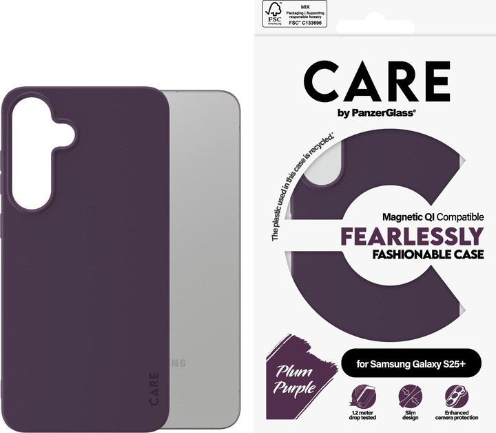 Actual product image PanzerGlass CARE by ® Fashionable Case Plum Purple w. Qi Compatible Samsung Galaxy S 2025 Plus, Cove (Samsung Galaxy S25+)