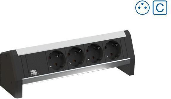 Actual product image Bachmann Desk 1 - 3 AC outlets - indoor - type E - aluminium - plastic - 281 mm - 1 pc (3 x, CEE 7/5, CEE 7/3, 1 m)