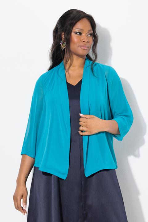 Immagine prodotto Ulla Popken Giacca di chiffon dal taglio oversize con collo a scialle e maniche a 3/4 (50, 52)