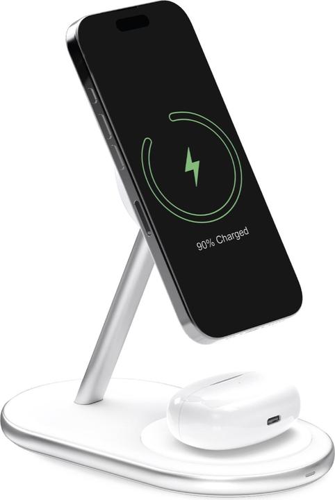 Actual product image Puro 2in1 Mag Station Kabellose Ladestation für Telefon und Kopfhörer - Weiss (15 W)