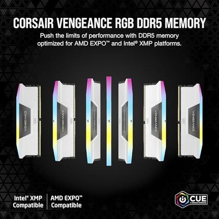 Immagine prodotto Corsair RAM D5 6400 32GB C36 Vengeance RGB K2 W (2 x 16GB, 6400 MHz, RAM DDR5, DIMM)