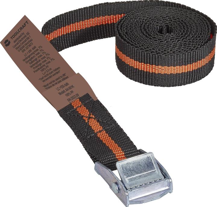 Immagine prodotto Toolcraft Cinghia di tensione con morsetto di fissaggio 2,5 m x 25 mm, 125 kg