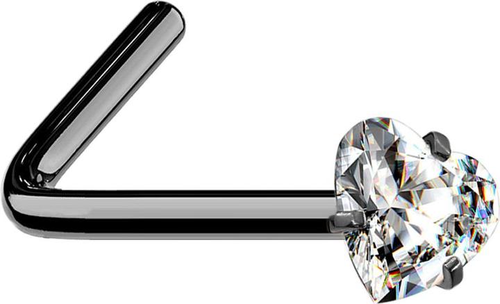 Actual product image Star Piercing Nasenstecker gewinkelt schwarz Kristallherz silber gefasst (without brass, Surgical steel 316L)