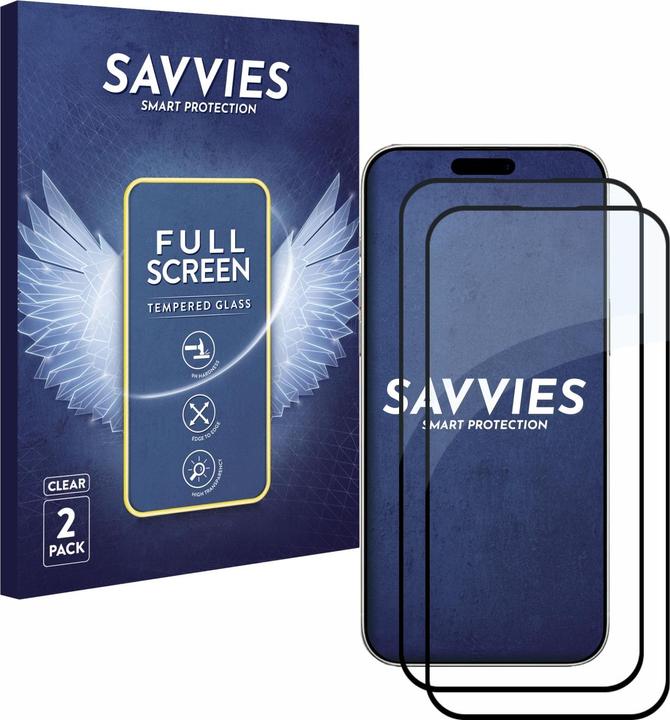 Produktbild Savvies Full-Screen Displayschutz Panzerglas Schutzglas (2 Stück, Apple iPhone 16 Plus)