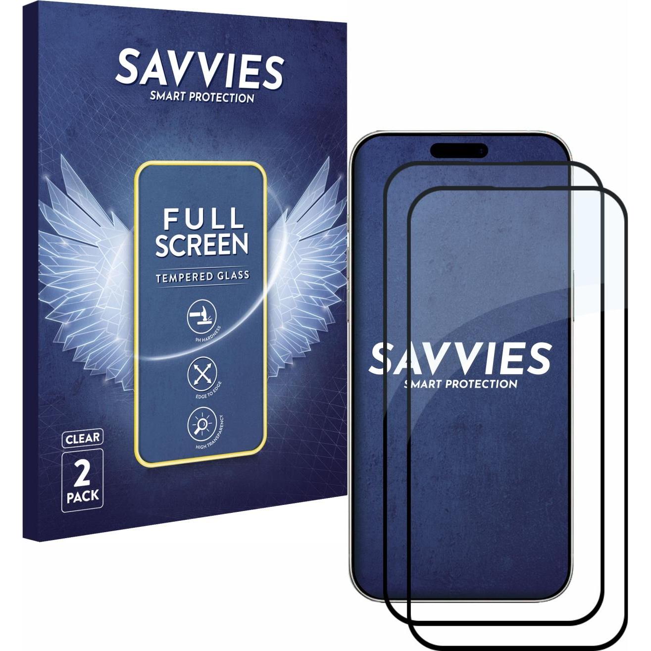 Savvies Full-Screen Displayschutz Panzerglas Schutzglas (2 Stück, Apple iPhone 16 Plus), Smartphone Schutzfolie, Transpa...