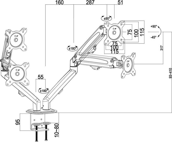 Image du produit Maclean MC-861N Support de moniteur double Support de bureau pour 2 moniteurs avec vérin à gaz Bras de (Tables, 27", 7 kg)