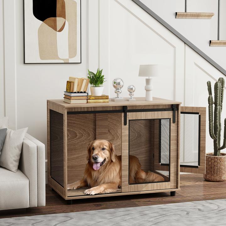 Image du produit PawHut Hundekäfig Spanplatte, Stahl Nussbaum