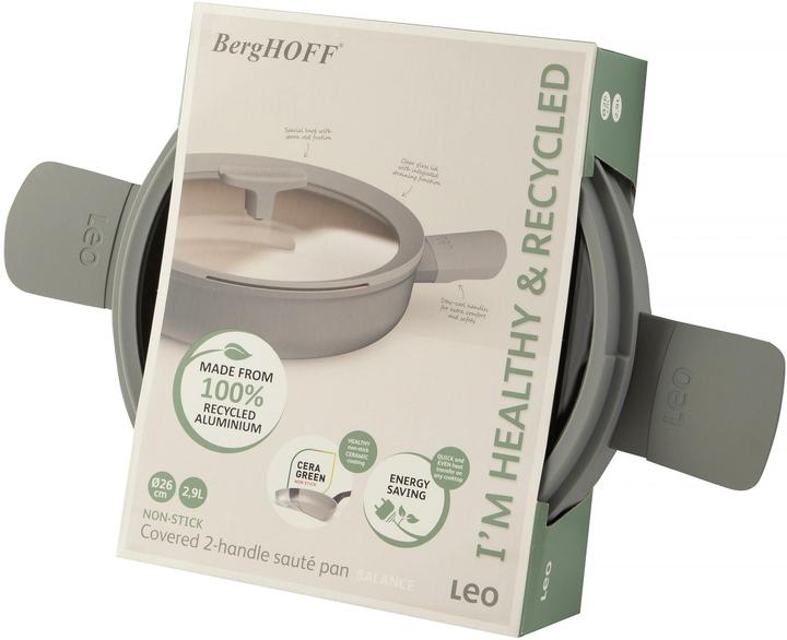 Productafbeelding BergHoff Leo Braadpan 2 Korte Handgrepen En Deksel Antikleef 26Cm Balance Mm (BH3950427) (Koekenpan, Aluminium, 26 x 11 cm)