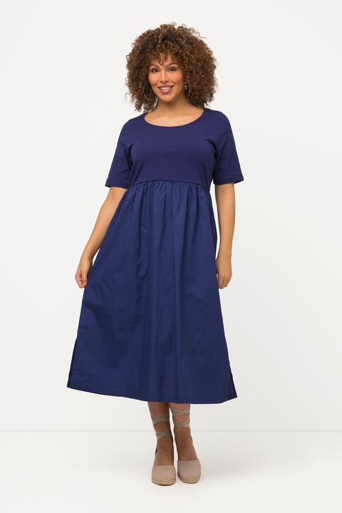 Image du produit Ulla Popken Robe midi en jersey côtelé, col rond et manches courtes. Ligne A. (50, 52)