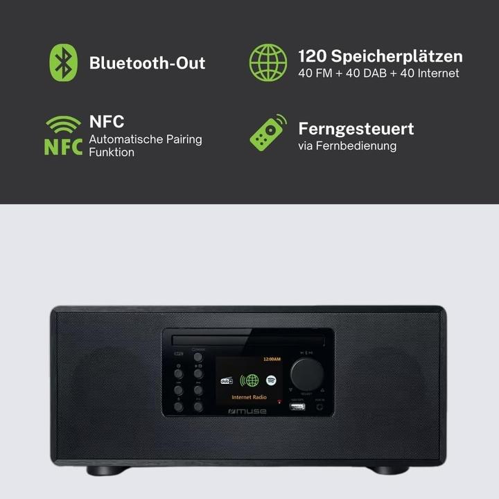Produktbild Muse Smartes Mikrosystem mit DAB+, Internetradio, CD, Spotify und Bluetooth in Holzdesign (Bluetooth, CD Player)