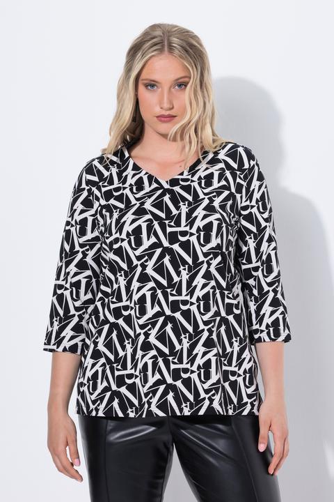 Actual product image Ulla Popken Shirt, Buchstaben, Classic, V-Ausschnitt, 3/4-Arm (50, 52)