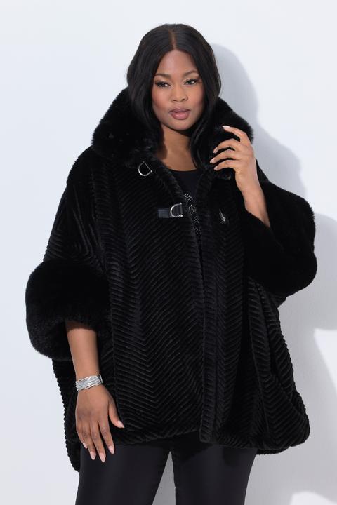 Produktbild Ulla Popken Webpelz-Poncho, Oversized, Stehkragen, Zierknöpfe (42, 44, 46, 48)