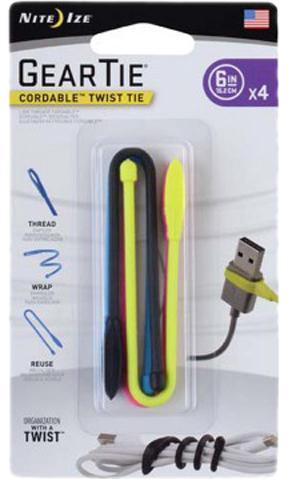 Nite Ize Gear Tie® Cordable™ Twist Tie 6"" 4 Pack as.