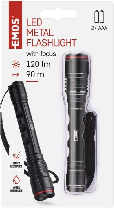 Immagine prodotto Emos Torcia LED in metallo, 120 lm, 2× AAA, FOKUS (13.10 cm, 120 lm)