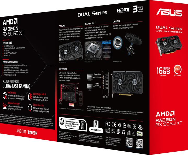 Actual product image ASUS DUAL-RX9060XT-16G 8GB GDDR6 HDMI DP (16 GB)