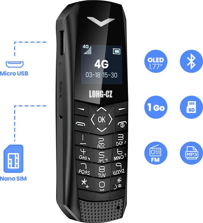 Image du produit Avizar Mini 4G-LTE-Handy ultrakompakt 5 Std. Akkulaufzeit (60", 4G)
