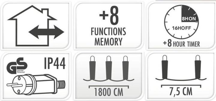 Actual product image Mondex ŁAŃCUCH LED 240L WARM WHITE ZEWNĘTRZNE 18m +8funkcji (18 m)