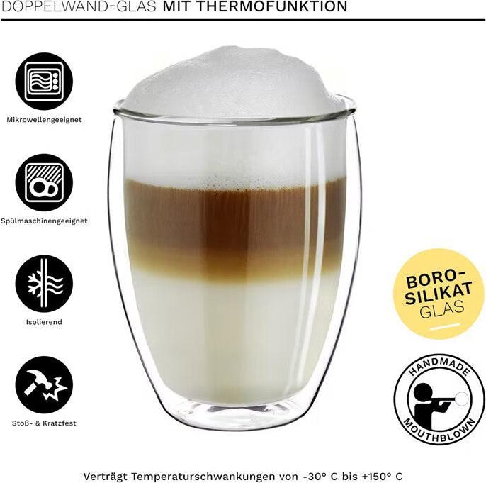Actual product image Creano Thermos Glass Thermos Mug Gift Set for Hot and Cold Drinks 250 ml No.2 (250 ml, 4 x)