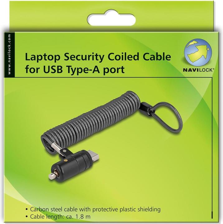 Produktbild Navilock Delock Notebook Sicherungsspiralkabel für USB Typ-A Buchse mit Schlüssel