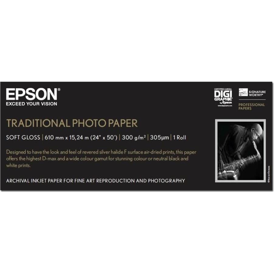 Epson Plotterpapierrolle Traditional Foto Papier, 610mm x 15m, 300g/m² (300 g/m², Plotterrollen, 1 x), Fotopapier