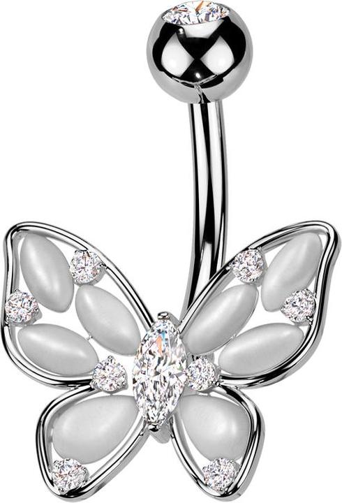 Actual product image Star Piercing Banana silver with ball silver crystal silver and butterfly crystals silver (Brass, Surgical steel 316L)