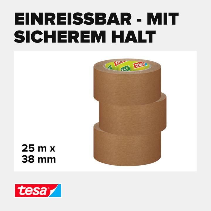 Actual product image tesa tesapack PAPER STANDARD packaging tape - 56 % bio-based material - recycling-friendly (38 mm)