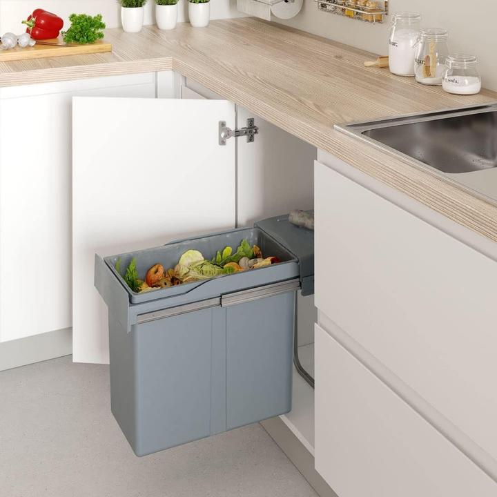 Actual product image Menage Confort Pull-out kitchen cabinet waste bin system with guide rails (40 l)