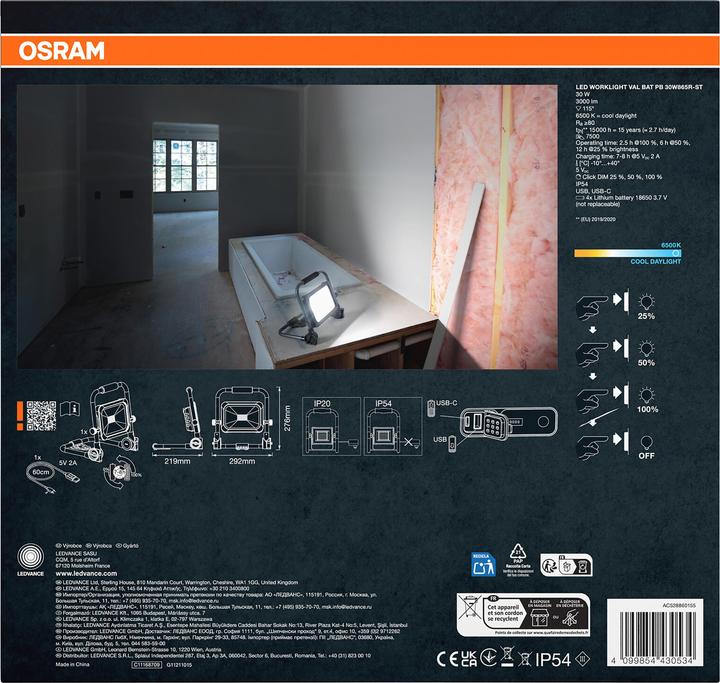 Actual product image Osram WORKLIGHTS VALUE BATTERY 30W 865 (3000 lm)