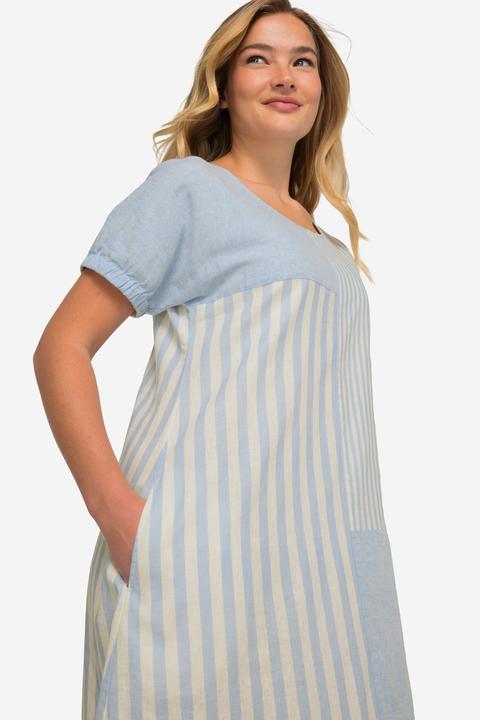 Image du produit Laurasøn Leinenmix-Kleid, A-Line, Streifen-Mix, Rundhals, Halbarm (L)