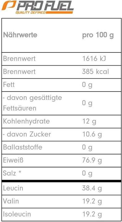 Nährwerte und Zutaten ProFuel Alphaminos (300 g, 1x, Blutorange)