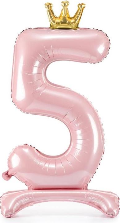 Partydeco Balloon number 5 on foot - Pink (1x)